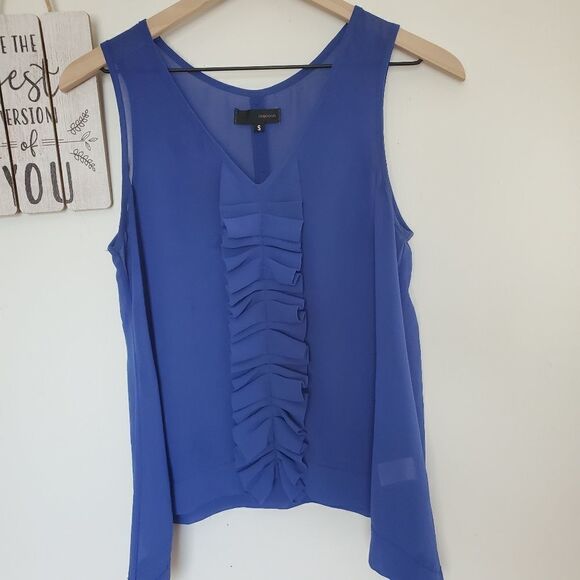 Lo Posh Women's Size Small Blue Ruffle Sleeveless Blouse - Picture 2 of 9